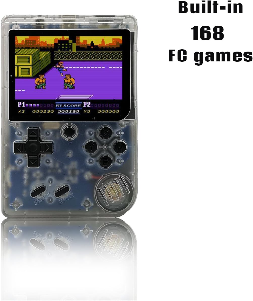 Biospirit Handheld Game Console, 3 Inch 168 Classic Games Retro FC Game Console, Birthday Parent for Children - Transparent White