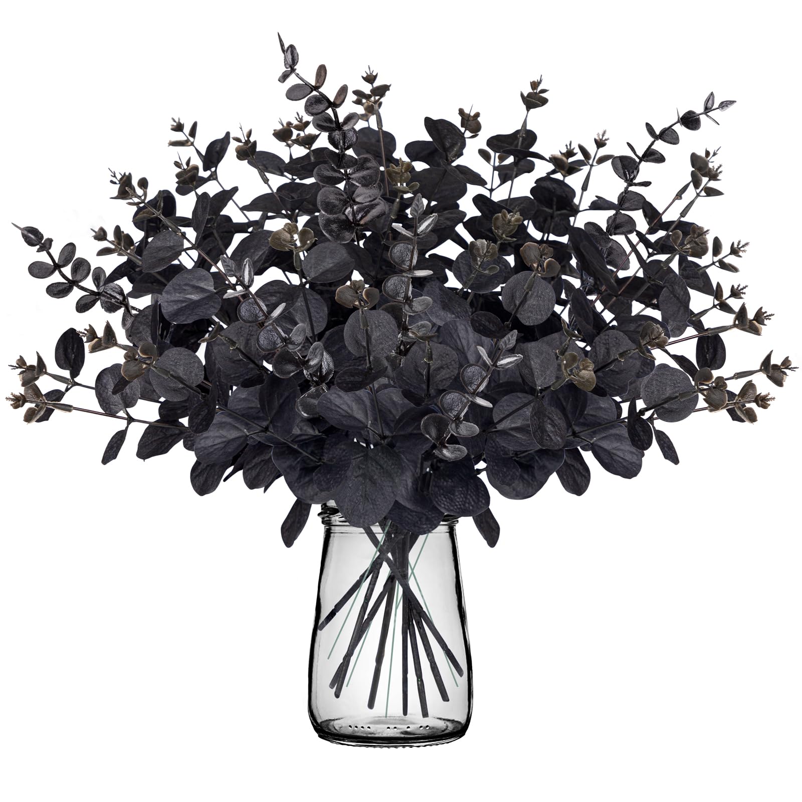 Photo 1 of Yen Jean 20PCS Black Halloween Decor Artificial Flowers Bulk - Eucalyptus Stems Branches Decorations for Table Indoor Centerpieces Party Supplies