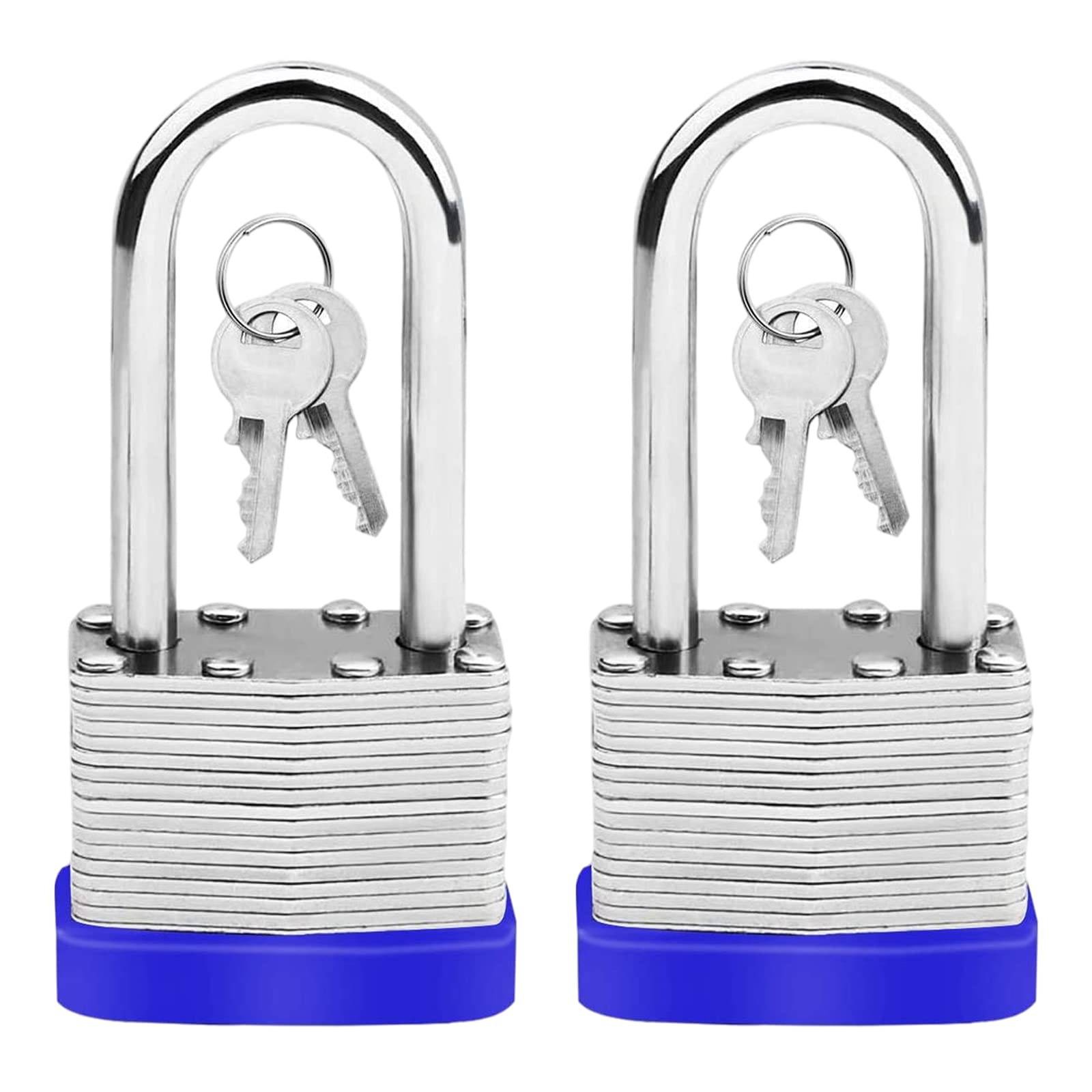 2 Pack Heavy Duty Long Shackle Steel Lock with Heavy Duty Laminated Keys - Secure Lock for Home, Garden, Garage, Fence, Shed, Indoor, Outdoor
