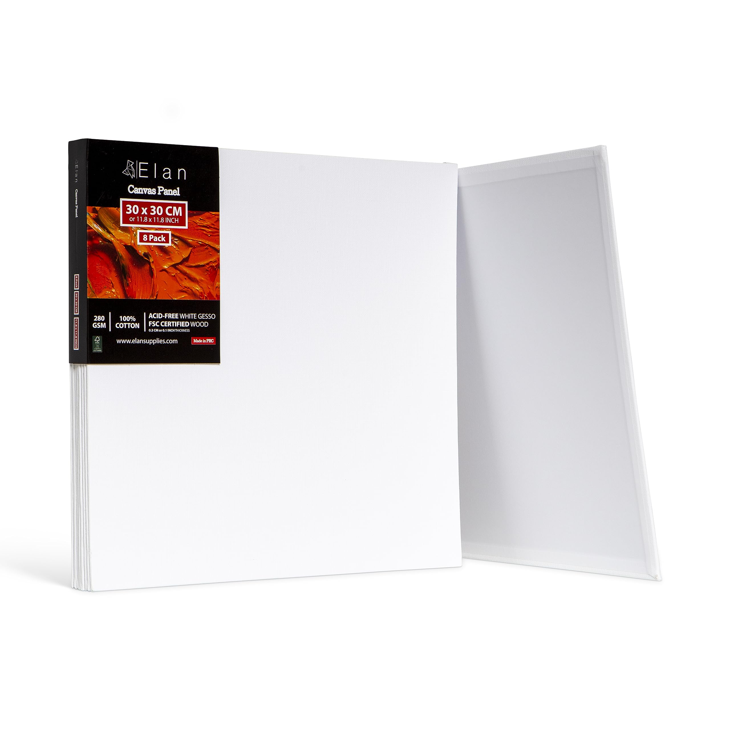Elan Cotton Canvas Panels for Painting 30x30 CM, 8-Pack Art Canvases for Painting, Triple Primed Blank Canvases for Art, 30x30 Canvas Boards