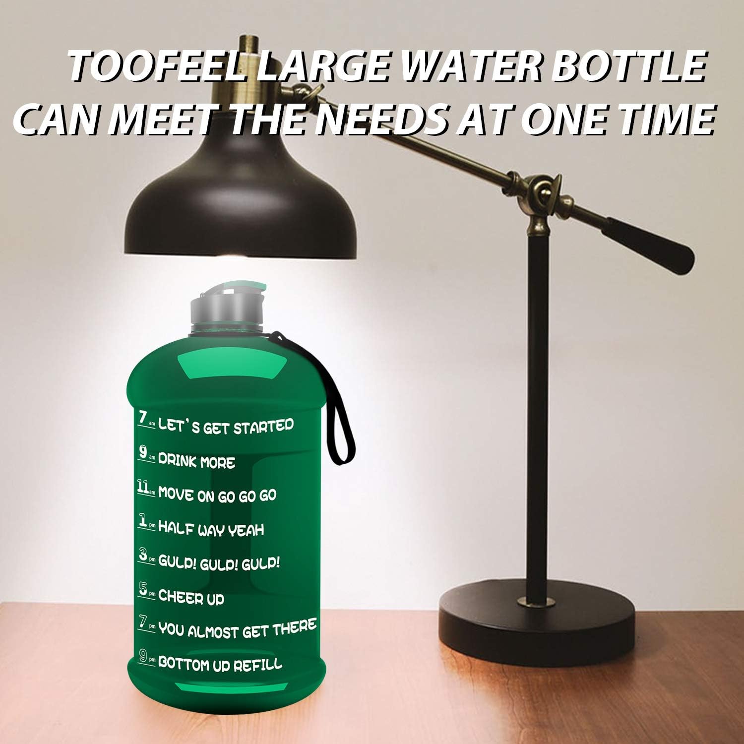 TOOFEEL Dishwasher Safe 2.2L Big Reusable Sports Water Bottle 75oz Half Gallon Water Jug with Mitivational Time Marker Container Large Capacity Canteen BPA Free Leak-Proof for Gym Fitness Athletic