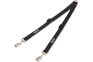 Leash Boss Extra Long Double Dog Leash Coupler for Large Dogs - 16-28 Inches - Adjustable 1 Inch Heavy Duty Nylon Leash Splitter for Large Dogs (1 Inch Wide x 16-28 Inches, Black)
