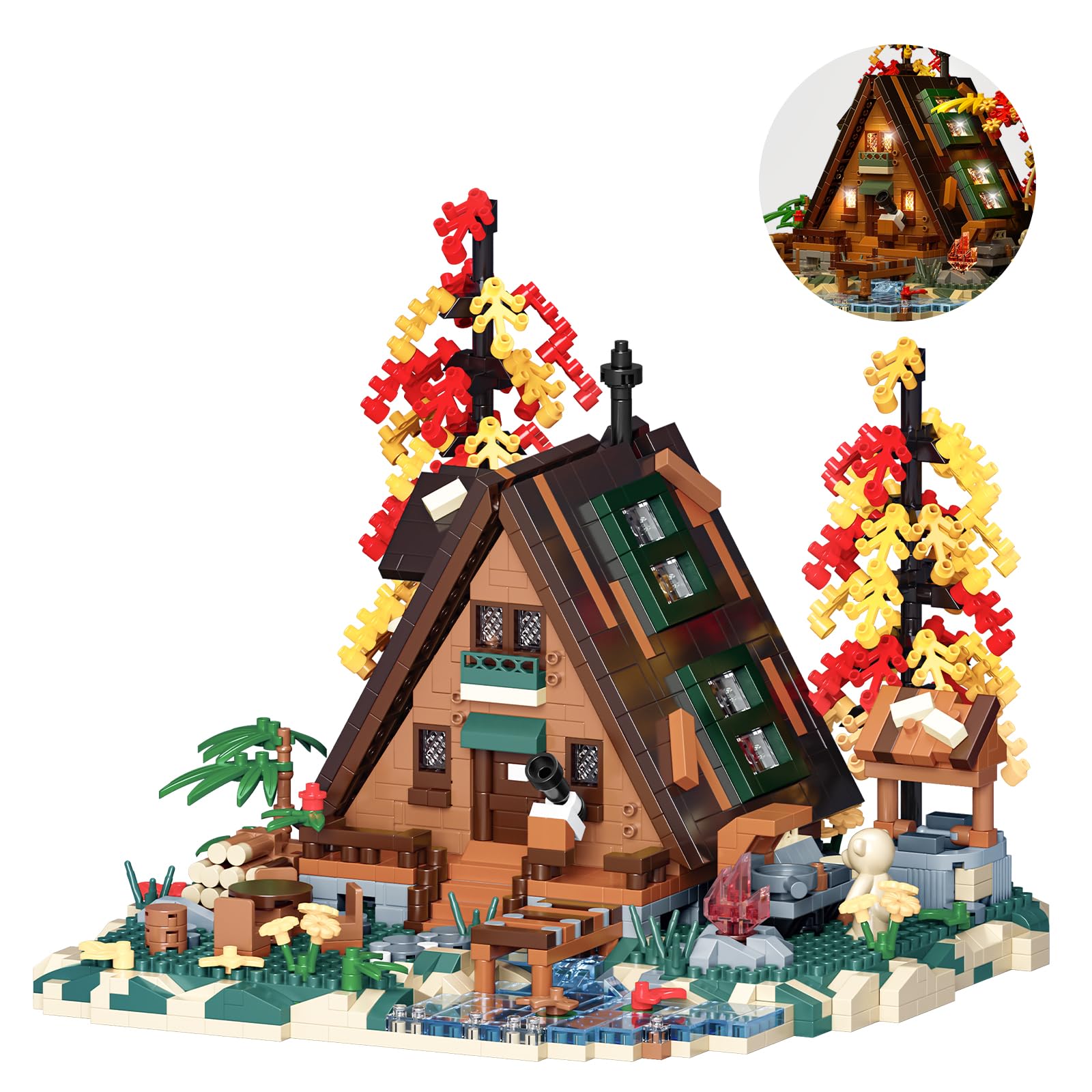 Photo 1 of youeefy Wood Cabin Building Blocks Set with LED Lights-2151PCS Micro Bricks,Forest Wood House Building Toy Kit,Miniature House Model Decorations, Funny Birthday, for Age8+ Kids Adults