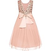 GRACE KARIN Flower Girl Dress V-Back Sequin Party Tulle Dresses Kids Birthday Formal Wedding Pageant Princess Dress 5-12
