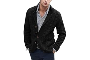 xoxingysm Mens Casual Cardigan Sweater Slim Fit Button Down Long Sleeve Cable Knitted Sweater Outerwear with Pockets