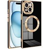 PSIOXY Magnetic for iPhone 15 Plus Case Compatible with Magsafe, Scartchproof Plated Soft TPU with Full-Covered Lens Support Magnetic Wireless Charging Phone Case for iPhone 15 Plus Black