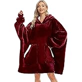 Kipswiza Oversized Wearable Blanket Hoodie Cool Mothers Day Gifts for Mom Girls Women Men, Cozy Soft Sherpa Big Hooded Blankets Sweatshirt Blanket - Wine Red