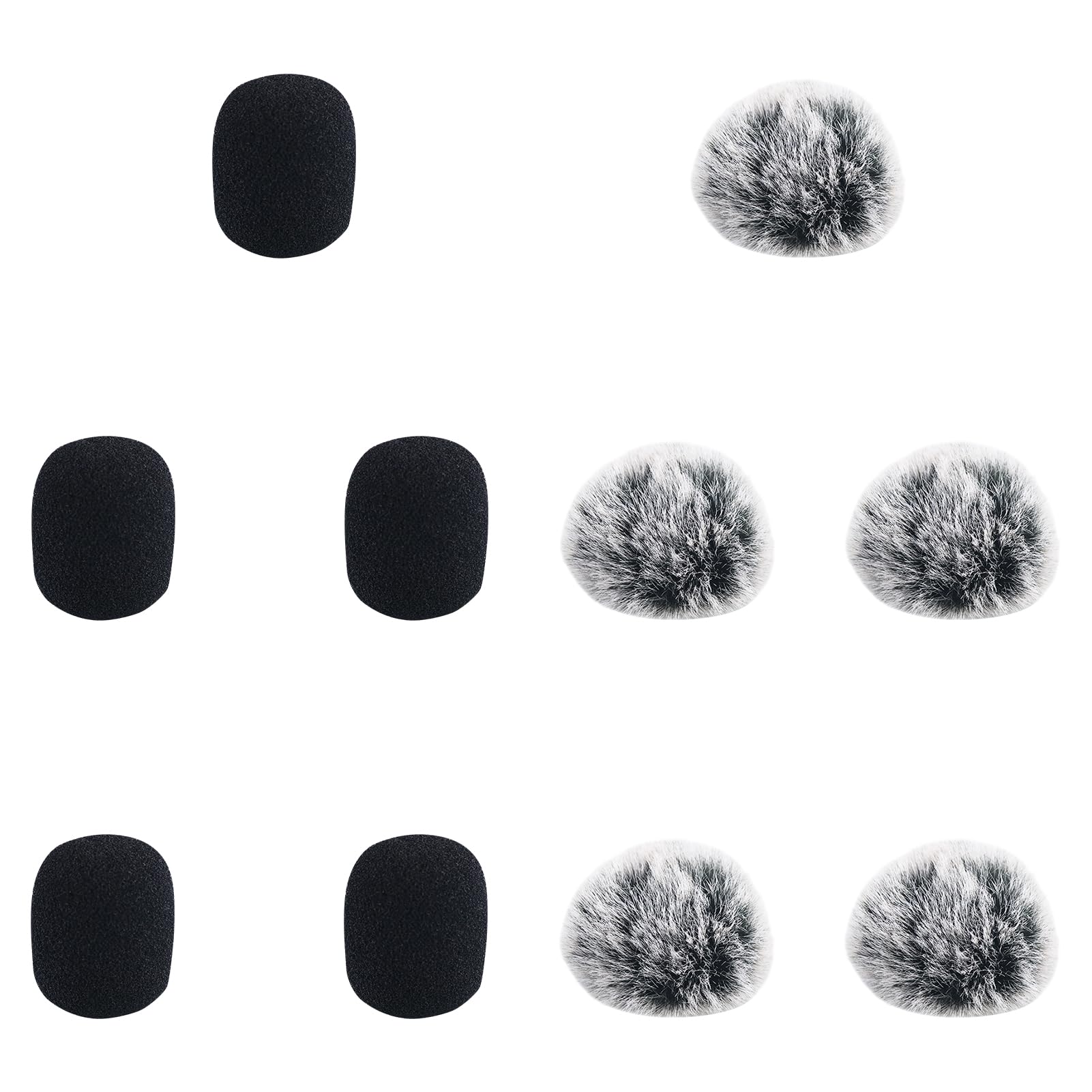 Furry Windscreen & Foam Cover Set for lavalier Lapel Microphone, Wind Muff Set for Mini Clip-On Lav MIC, 5-Pack of Each