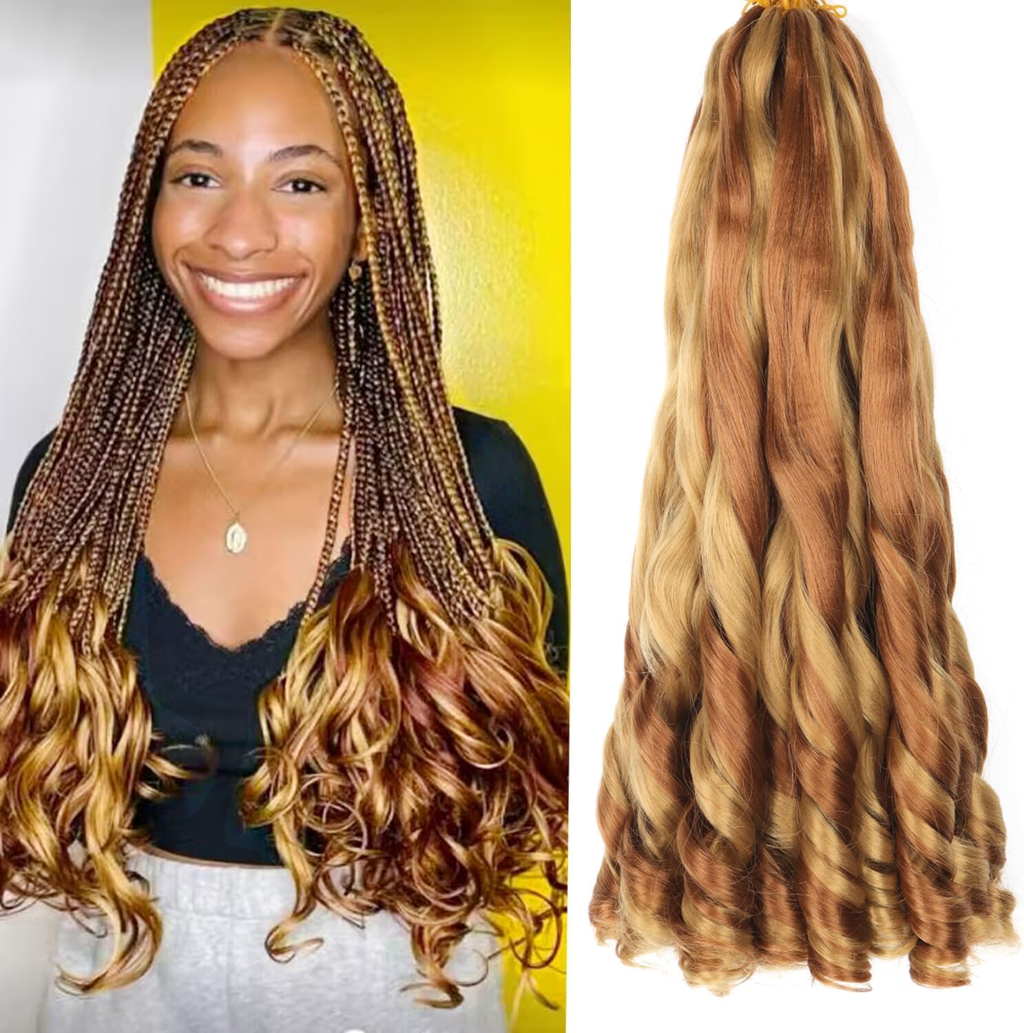 22 inch French Curly Braiding Hair 8 Pack Loose Wavy Spiral Curl Braids Crochet Hair Deep Wave Synthetic Extensions Pre Stretched Bouncy Braiding Hair (deep 22 inch, 30-27) — image 1