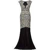 Vijiv 1920s Long Prom Dresses V Neck Beaded Sequin Gatsby Maxi Evening Dress