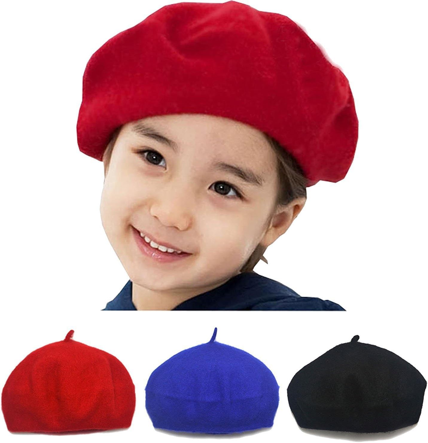 Gellwhu 3 Pack Children Wool French Beret Girl's Artist Hat for Toddler Kid Boy