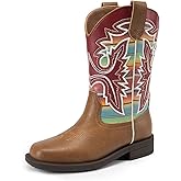 DREAM PAIRS Boys Girls Cowboy Boots Toddler Mid Calf Western Boots Square Toe Riding Boots for Kids