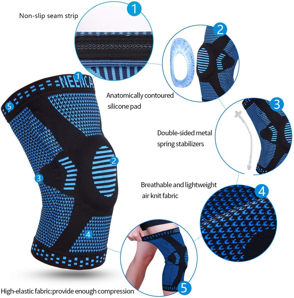 NEENCA Professional Knee Brace, Knee Compression Sleeve Support for Men Women with Patella Gel Pads & Side Stabilizers, Medical Grade Knee Pads for Running, Meniscus Tear, ACL, Arthritis, Joint Pain Relief : Sports & Outdoors