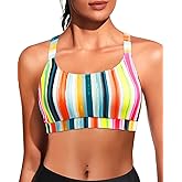Women Sports Bra Swim Top - Swim Bra Bikini Tops Scoop Neck Bathing Suits Top Cross Strap 2025 Swimsuit Tops Only