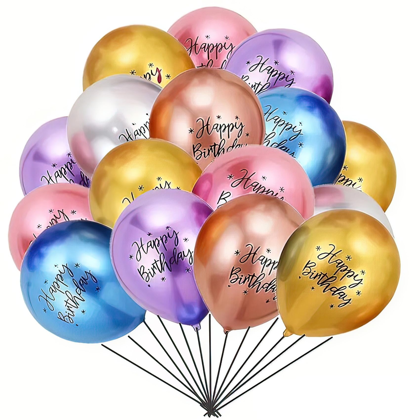 50 Pieces Happy Birthday Metallic Balloons, 12 Inch Shiny Metallic Balloon Latex Party Decorations