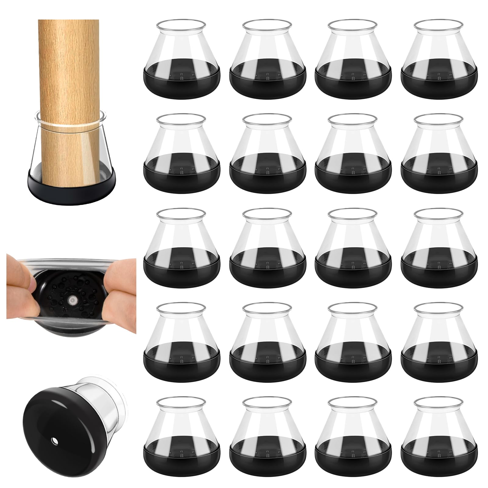 Chair Leg Covers, 20 PCS Chair Leg Floor Protectors Cap, Furniture pad, Silicone Carpet Protector Table Feet Cover, High Elastic Soft Rubber No Noise No Scratches (Round-M Fit: 20.1-30mm)