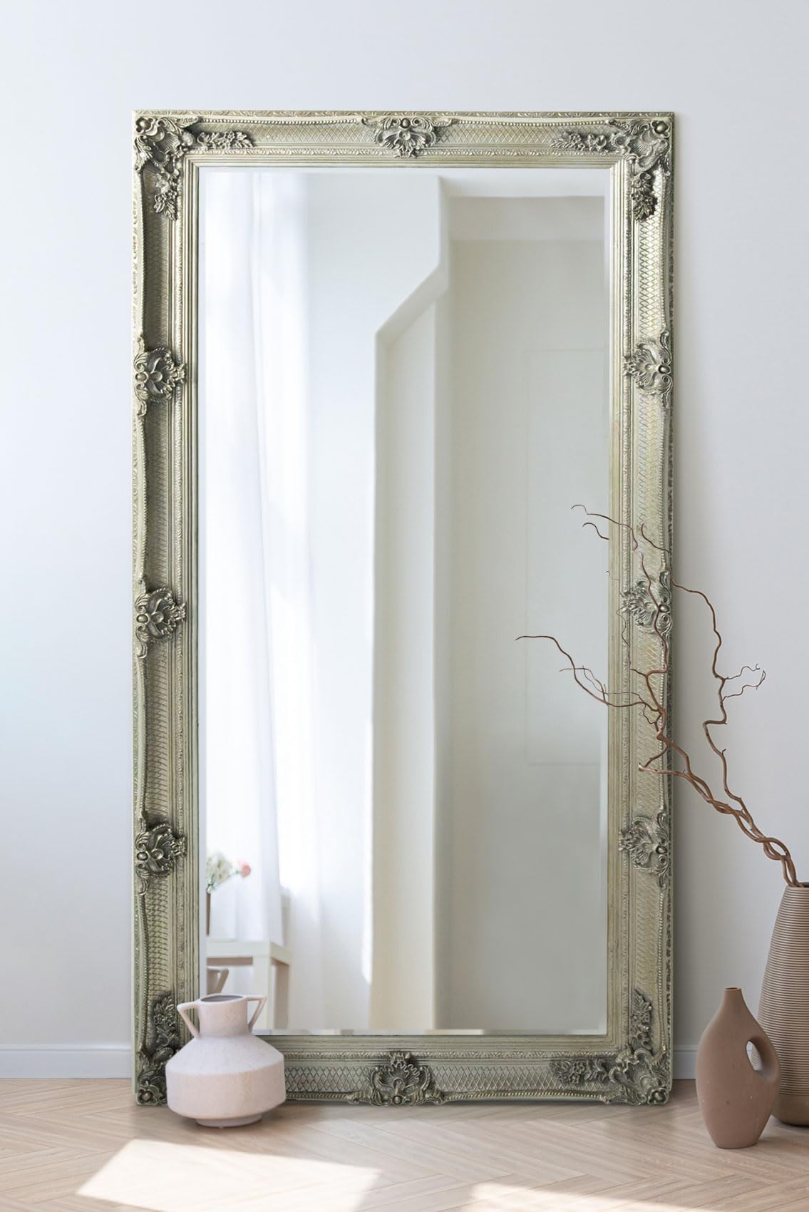 Abbey Large Full Length Shabby Chic Vintage Leaner Mirror Silver 32" X 68", 168x78