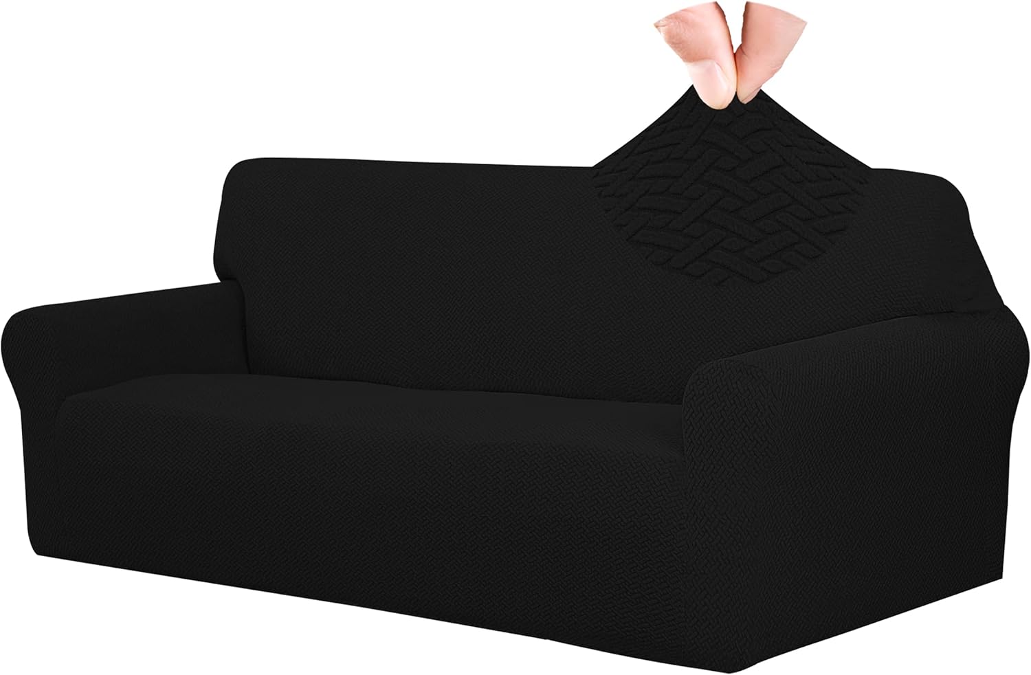 Slipcovers - Easy-Going Stretch Jacquard Couch Cover, 1-Piece Soft Sofa Cover, Sofa Slipcover with Anti-Slip Foams, Washable Furniture Protector for Kids, Pets (Sofa, Black)
