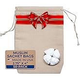 Celestial Gifts Muslin Cotton Bags - Drawstring 50pcs 2.75x4 - Reusable Tea & Jewelry Gift Sachets - 100% Cotton USA Made - (Natural Hem & Drawstring)