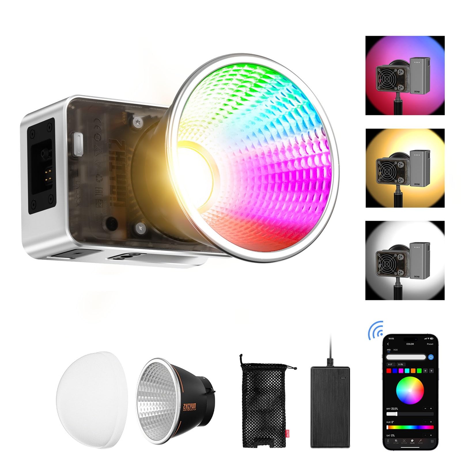Zhiyun X60 Rgb Video Light 60W Led Photography Light 2700K-6500K Support Bluetooth For Studio Video,Vlogging