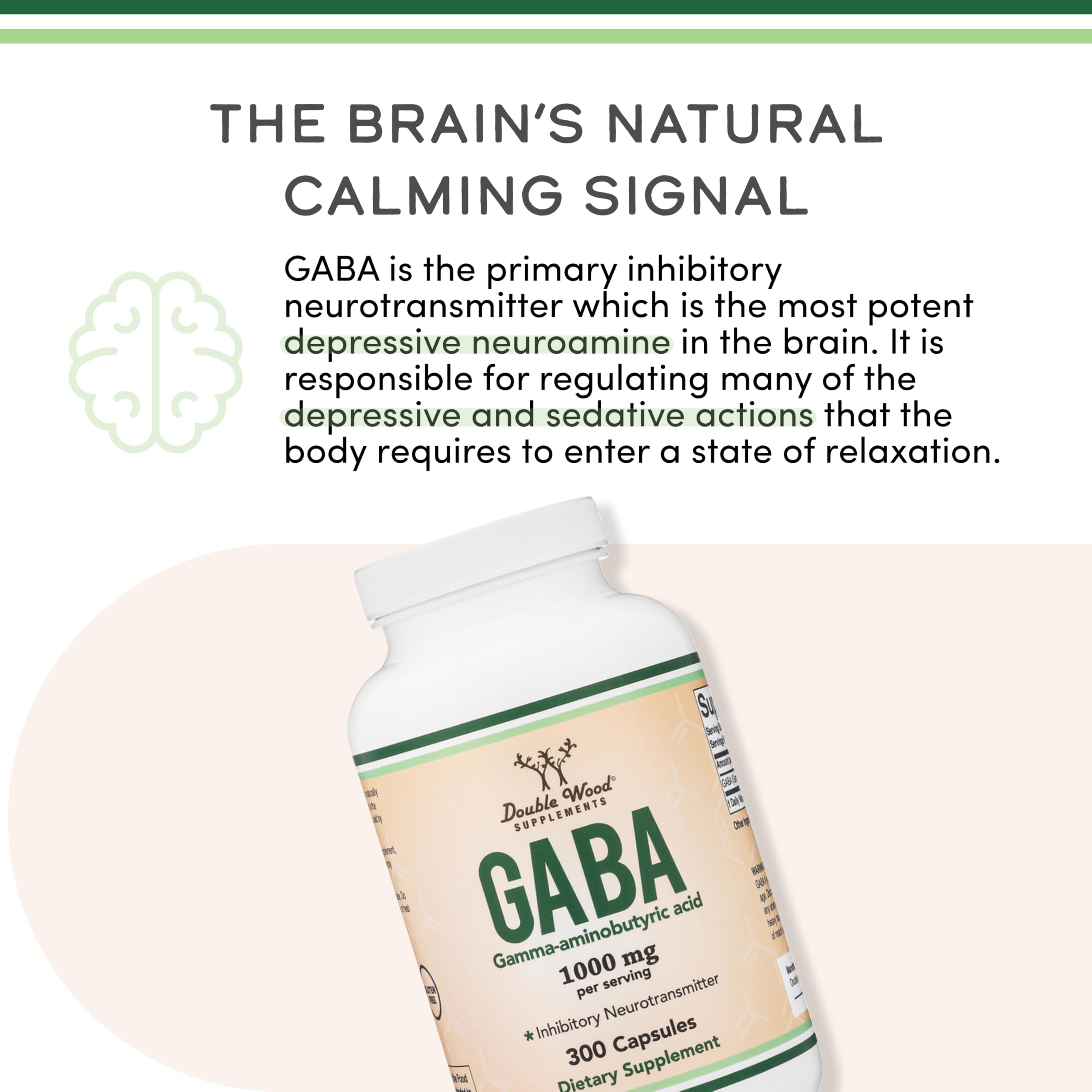 GABA Supplement (300 Capsules, 1,000mg per Serving) Promotes Calm, Relaxation, and Supports Sleep (Vegan Safe, Gluten Free, Non-GMO)(Gamma Aminobutyric Acid) by Double Wood