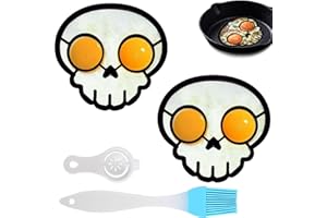 EONENOMI Halloween Skull Egg Rings for Frying Eggs, 2 Pcs Horror Skull Fried Egg Mold Pancake Molds Silicone Egg Ring Omelette Mold Skull Cooking Shaper Ring for Breakfast Sandwiches with Accessories