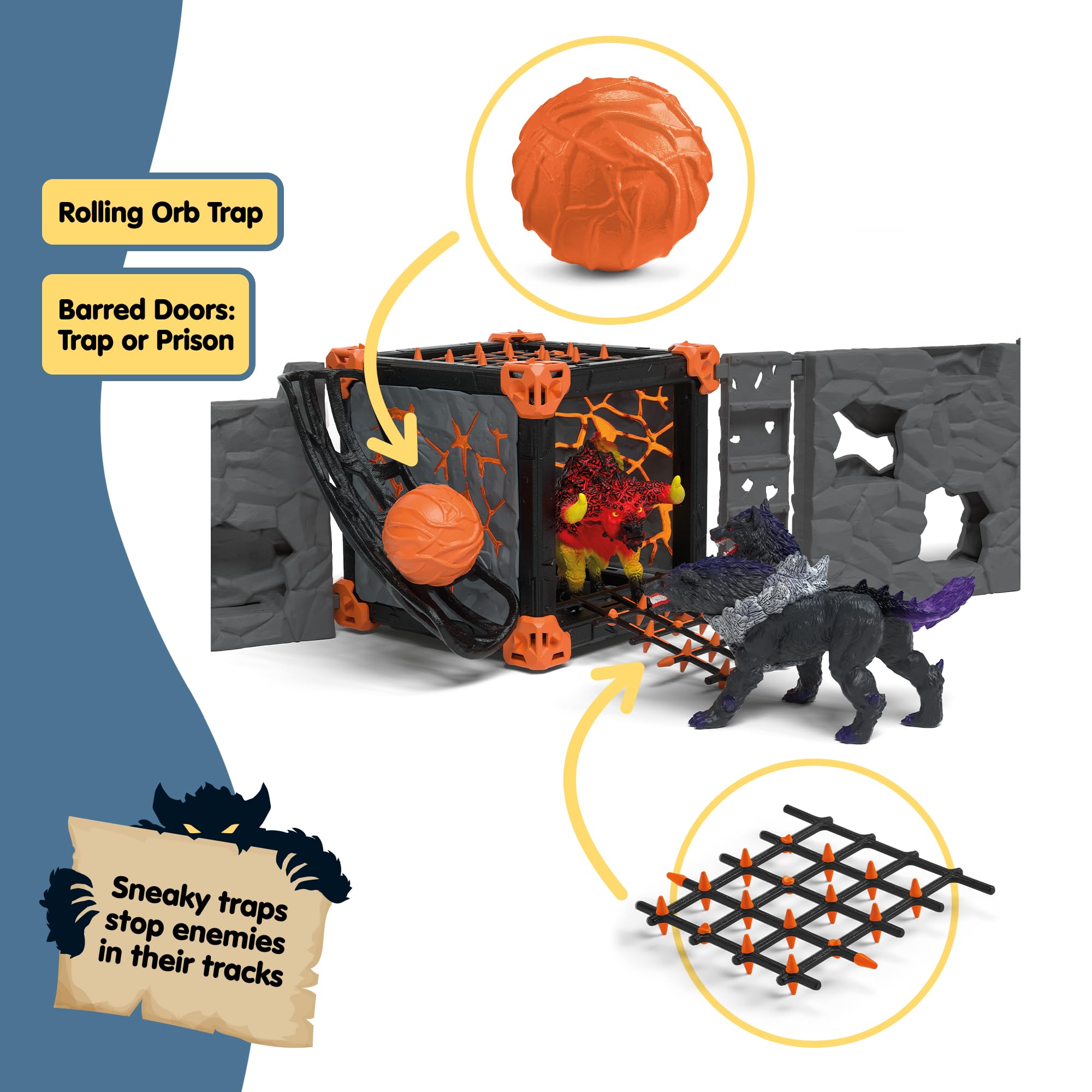 Schleich Eldrador Creatures - 71 PC BattleCave Arena Lava Vs. Shadow Playset - Interactive Lava Bull and Shadow Hound Set - Animal Monster Figurines for Boys and Girls - Toys for Kids Ages 7+ | 42673
