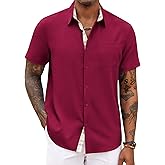 COOFANDY Men's Button Down Shirts Short Sleeve Casual Summer Beach Vacation Wedding Shirt with Pocket