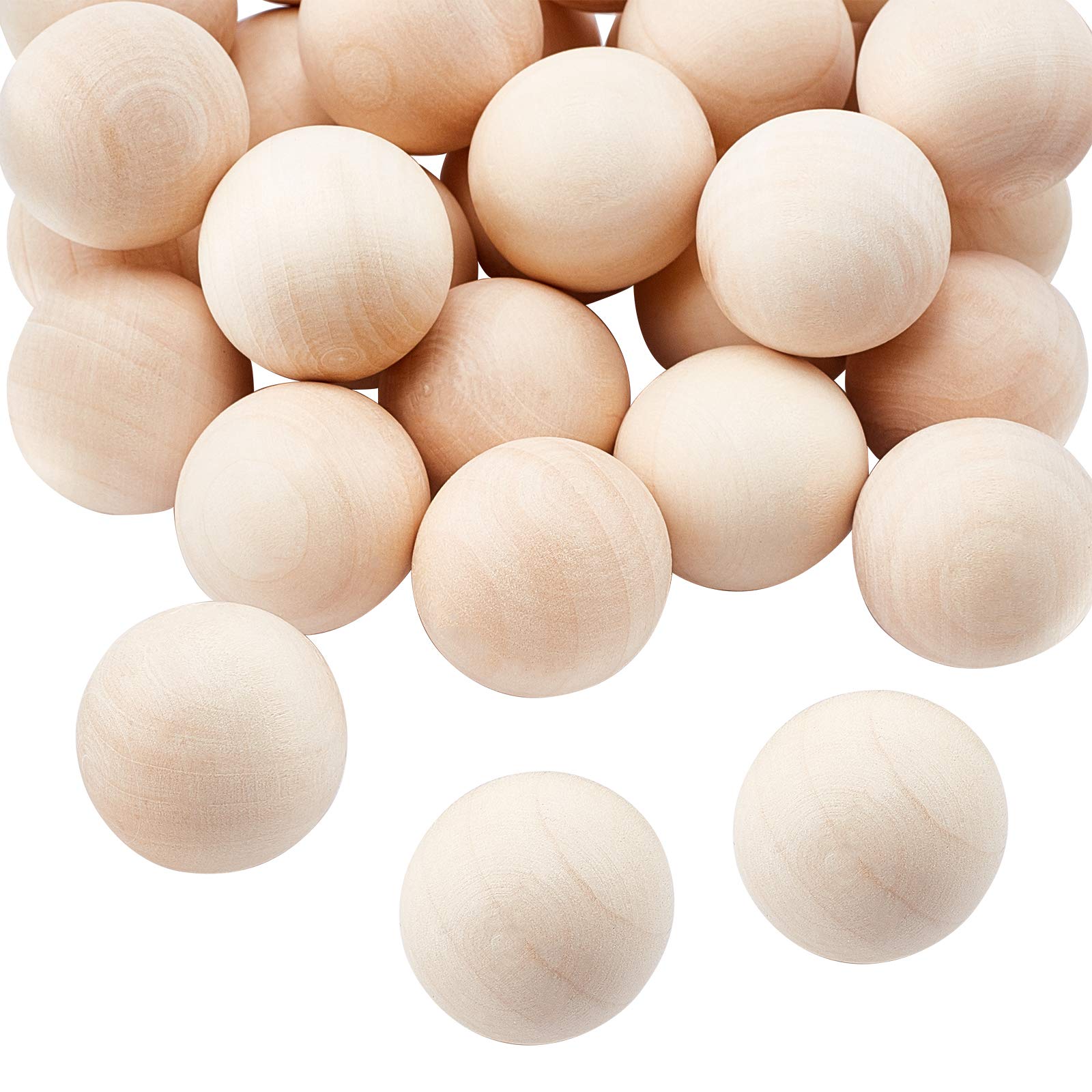 PH PandaHall 28pcs No Hole Wooden Ball Beads, 30mm Unfinished Wood Beads Natural Decorative Wood Crafting Balls for DIY Crafting Stopper Doll Painting Easter Eggs Garland Jewelry Making