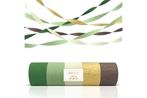 AOYOO 5 Rolls Crepe Paper Streamers - Sage Olive Green, Gold & Ivory Party Decorations for Wedding, Bridal Shower, Engagement, Boho Eucalyptus Birthday Backdrop St. Patrick's Day (Not Fabric Ribbon)