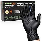 TREEGO 6 Mil Black Nitrile Gloves Large – Heavy Duty Disposable Latex & Powder Free, Chemical Resistant, Textured Grip for Industrial, Mechanic, Food Handling – 100 Count
