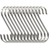 Relivox 12 Pack S Hooks for Hanging, 4.5 Inch Stainless Steel Hooks | Large heavy duty rustproof metal, safe rounded ball ends anti drop, kitchen closet jeans organization