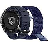 Quickfit Nylon Silicone 26mm Band for Garmin Fenix 8 51mm/epix Pro 51mm/Fenix 7X/Fenix 6X/Fenix 5X/Instinct 2X/Enduro 2/3, Soft Silicone Hook Loop Watch Band for Fenix 5X Plus/Fenix 3/HR/Descent MK2i