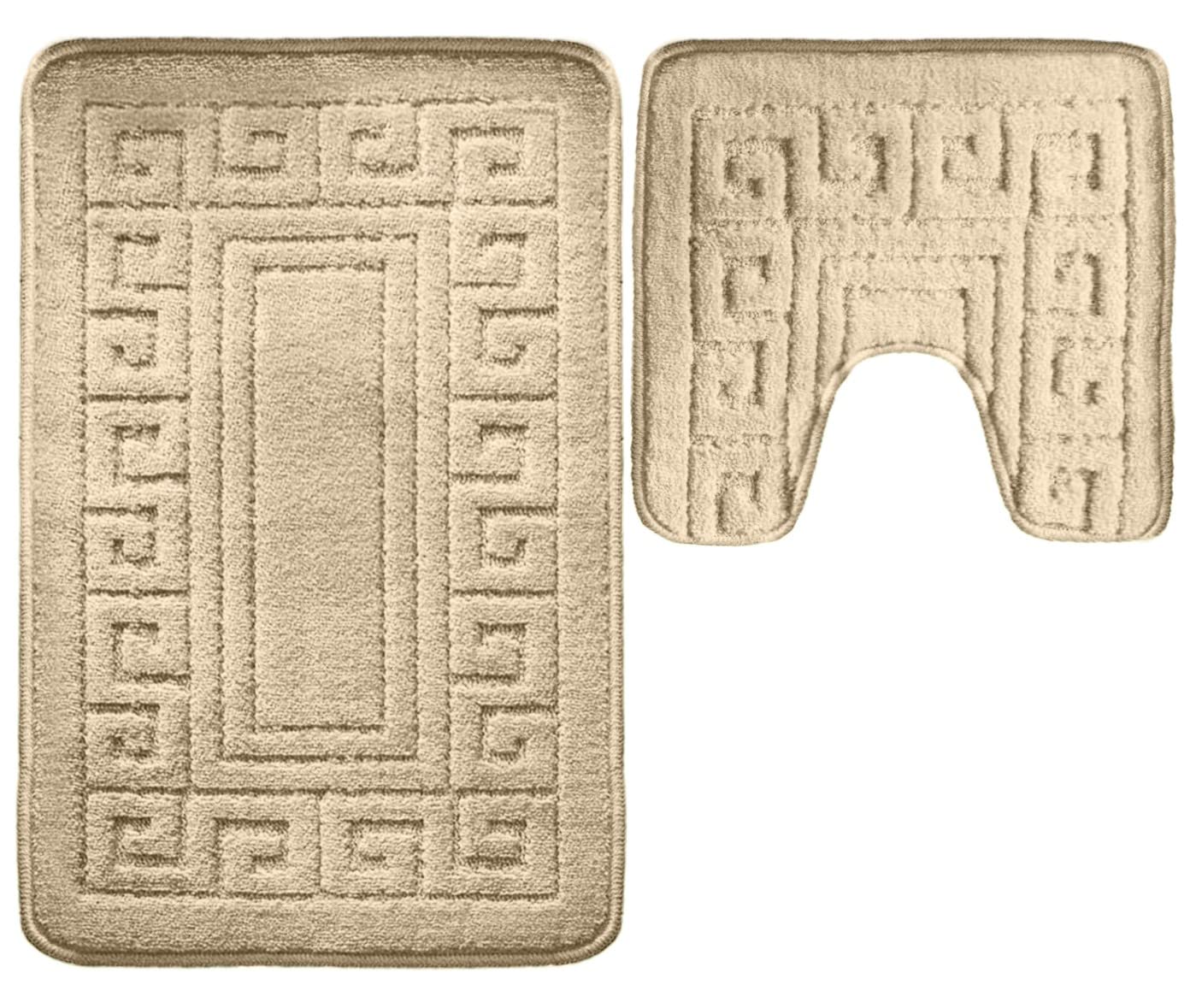 vingardium leviosa VL 2 Piece Greek Bath Mat Non Slip and Highly Absorbent Bath Mat 100% Polypropylene Washable Pedestal Bathroom Mat Rug (MOCHA)