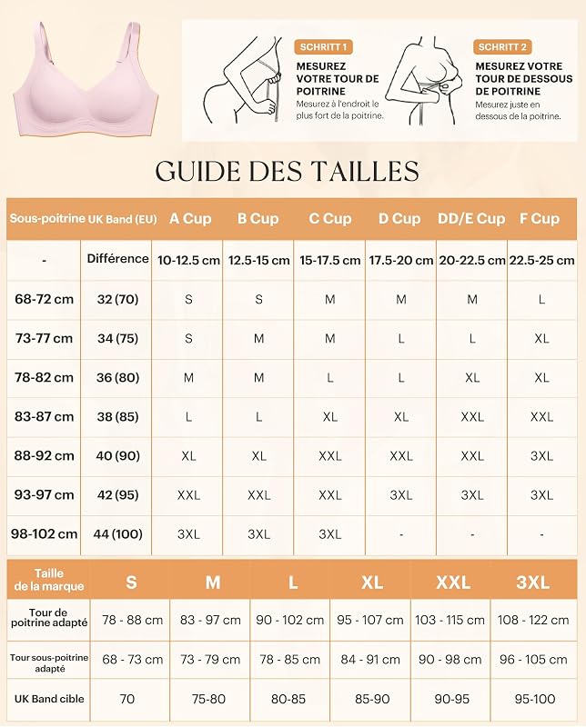 Soutien-Gorge sans Armature sans Couture avec Coussinets Rose L