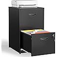 Kubohogar 2 Drawer File Cabinet with Lock,Black Metal Filing Cabinets,Vertical Locking File Cabinet Fit Hanging Files, Letter,File Box and A4 Documents (Black)