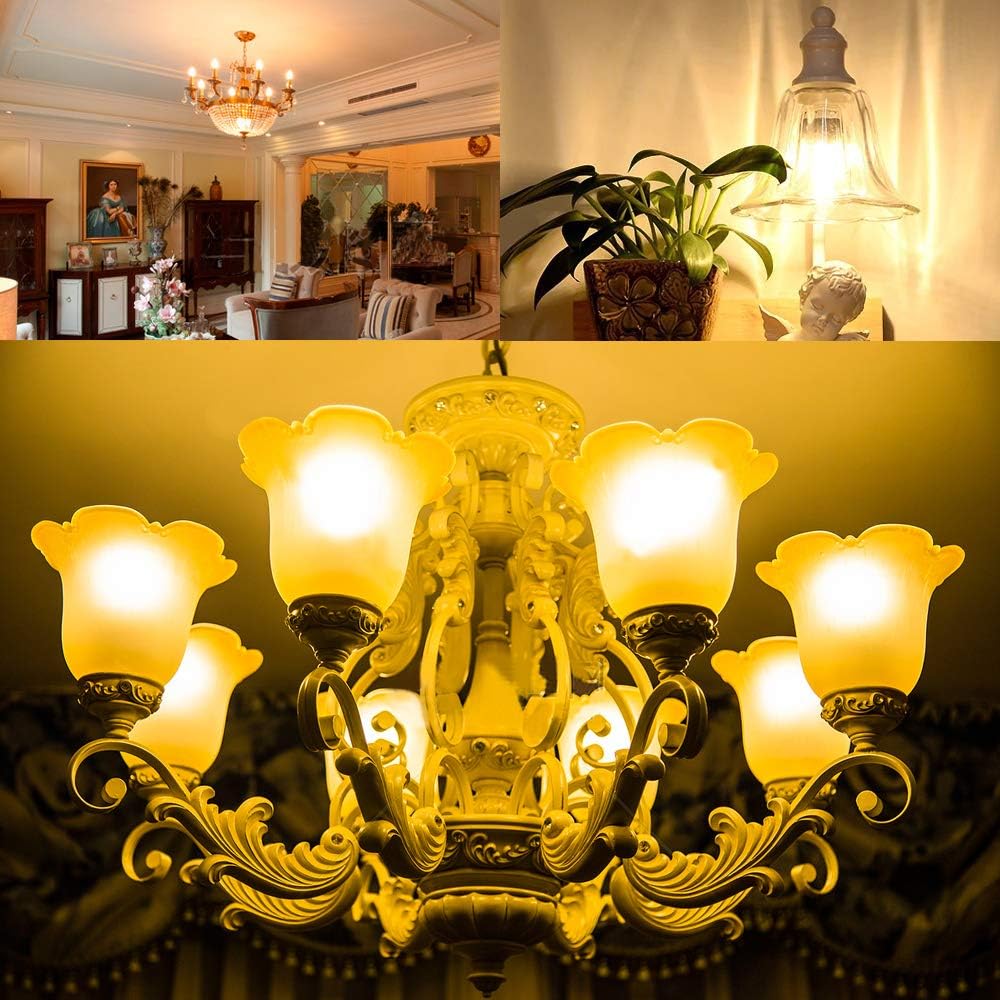 E14 LED Candle Bulbs Dimmable 4W, 40W Equivalent, No Flicker Small Edison Screw SES Chandelier Light Bulbs, Soft Warm White 2700K, C35 LED Filament Bulb by Skcnite, 5 Packs - Image 5