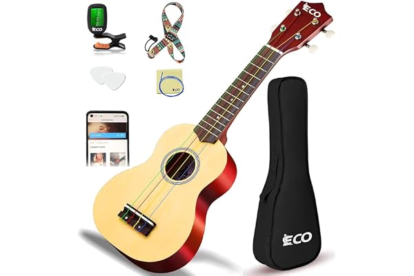 Soprano Ukulele Beginner Kit 21 Inch Ukelele w/Free Online Lesson Case Strap Tuner Strings Picks, Fast to Learn