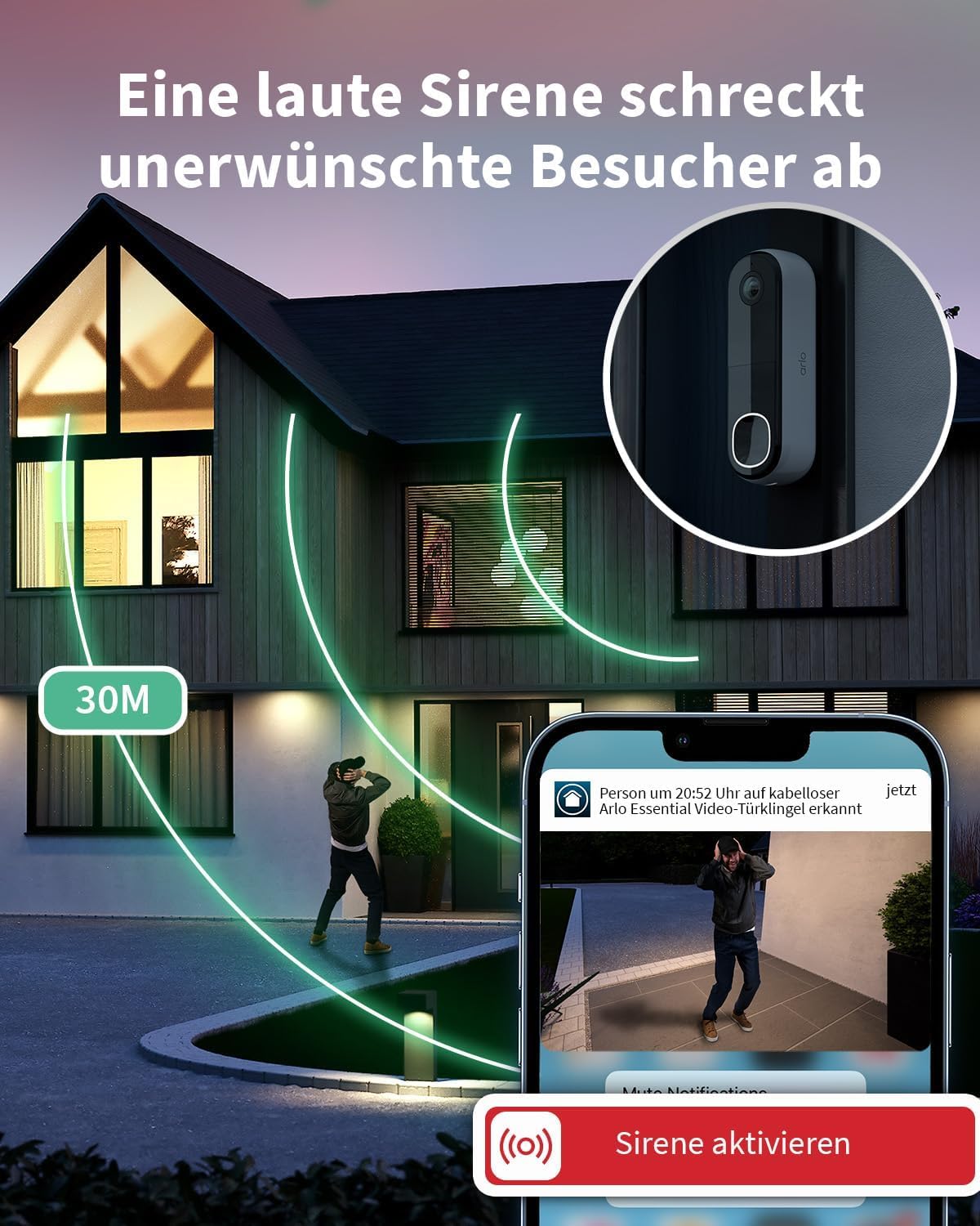 Arlo 2K HD Video Türklingel Mit Kamera & Türgong Kabellos, WLAN Doorbell, Bewegungsmelder, 2-Wege-Audio, Ring Sirene, Haustür Nachtsicht, Smart, Alexa Kompatibel + Arlo Secure Plan Testzeitraum 6