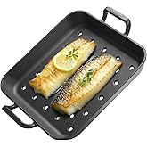 onlyfire Cast Iron Skillet, 12 Inch Pre-Seasoned Square Steak Pan with Nonstick Perforated Grill Surface and Dual Handles, Ca