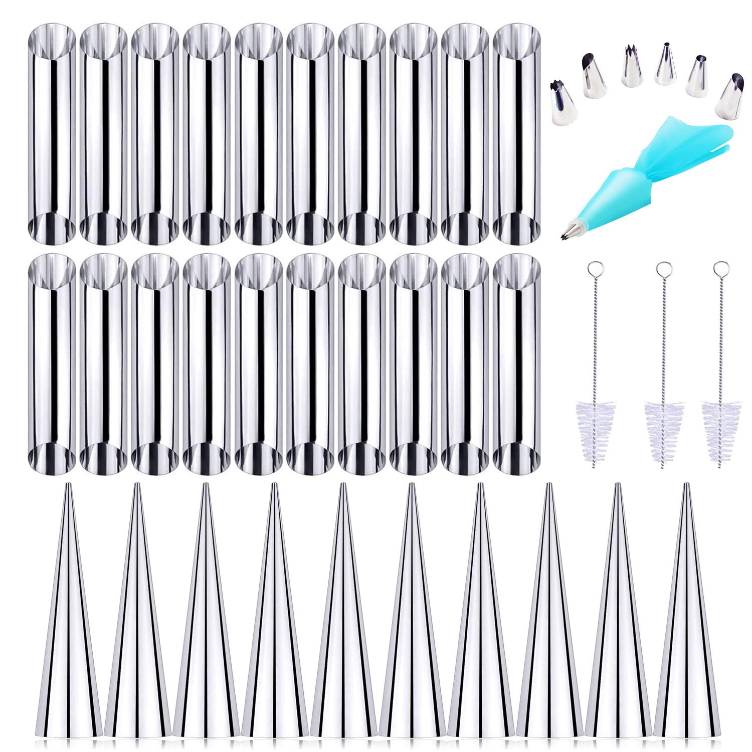 Woohome 41 PCS Cannoli Tubes, Stainless Steel Cannoli Forms Cream Horn Molds, Croissant Mold Baking Moulds Tubes for Danish Pastry Cream Roll Mold