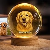 Personalized 3D Crystal Globe Lamp With Dog Photo, Custom Night Light Memorial Gifts for Dogs Mom Cat Lovers, Crystal Ball with Lamp, Loss of Dog Sympathy Gift, Engraved Photo Keepsake Laser Portrait