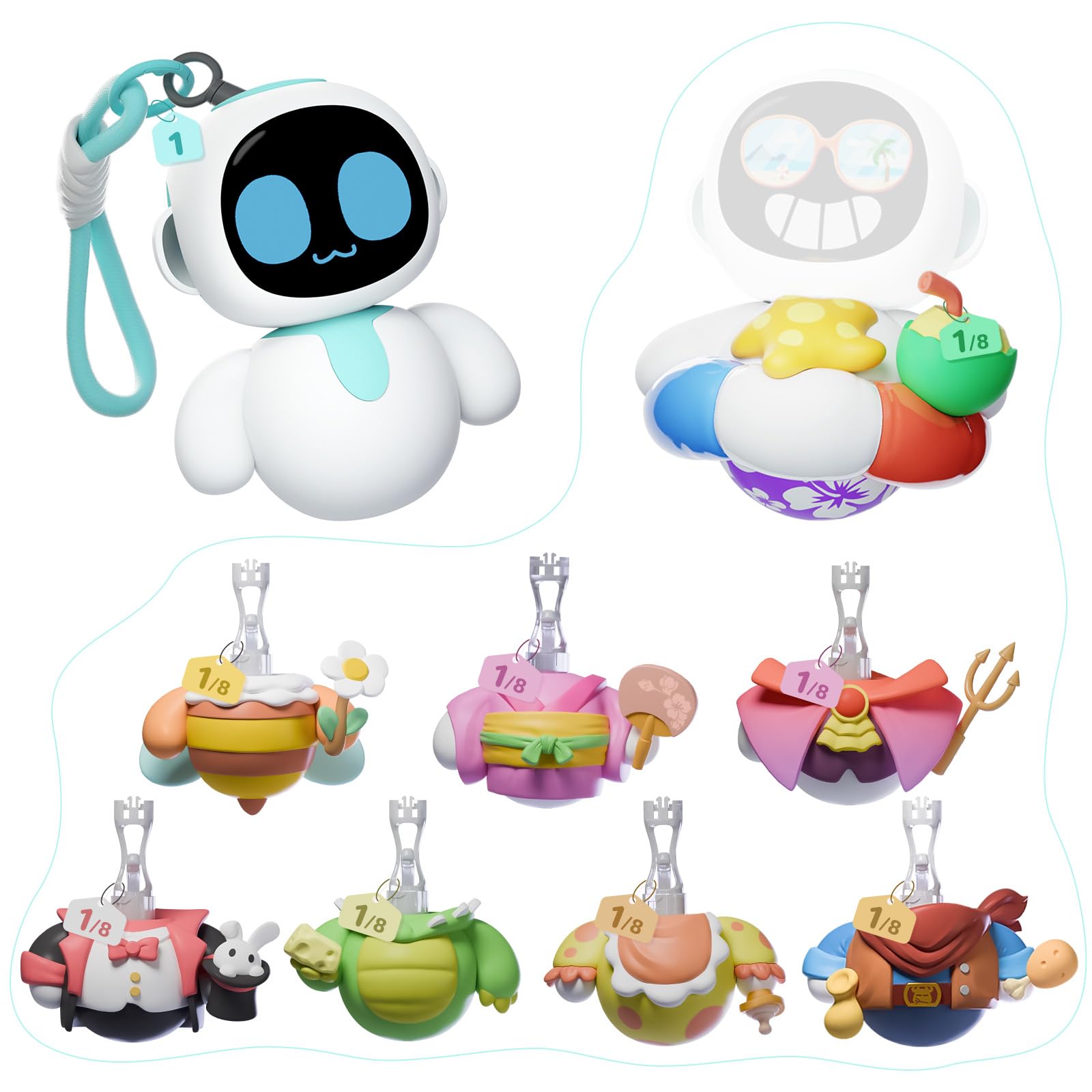 ENERGIZE LAB Eiliko Aquamarine + Swappable Themed Bodies Random 1/8 - Your Tiny AI Charm Robot That Matches Every Daily Outfit, Fun Electronic Pendant Toys, for Couples and Best Friends.