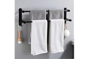 MEKENSO SUS304 Dual Bar Adjustable Towel Bar, Expandable Space Saving Towel Rack, Bathroom Towel Holder with Double Hook 16.9