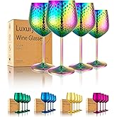 UNISWEET Stainless Steel Wine Glasses-18 oz Unbreakable Hammer point Wine Goblets, Elegant Unique Metal Wine Glass for Outdoor, Travel, Camping, Pool,Gift for Wine Lovers (Set of 4) (Colorful)