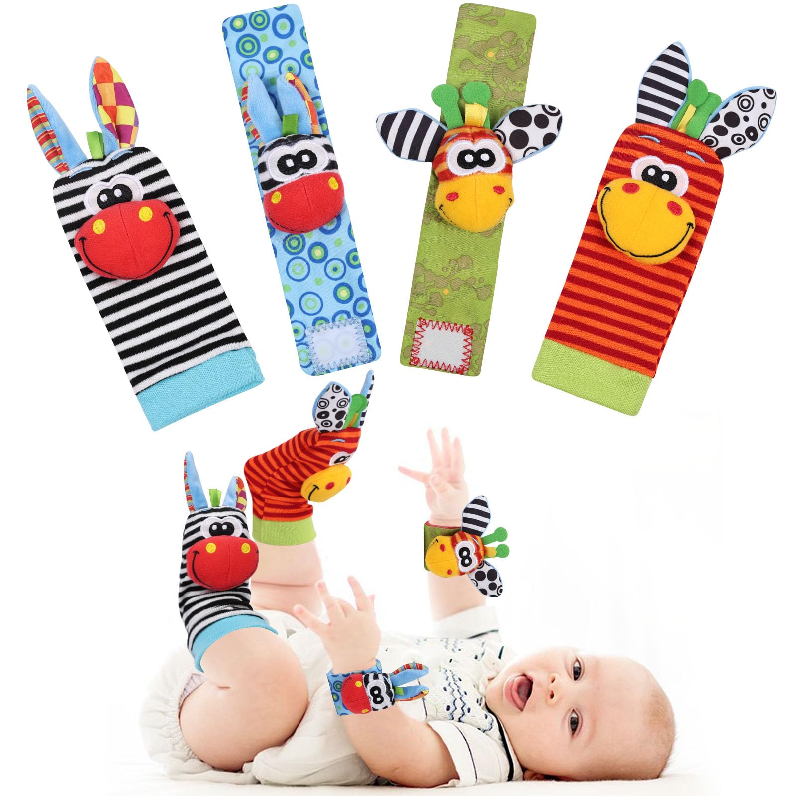 HAGOT Foot Finders & Wrist Rattles, Baby Rattle Toy Animal Wrist Rattle Soft Bell Strap Development Toy Gift for 0-12 Month Babies Boy Girl