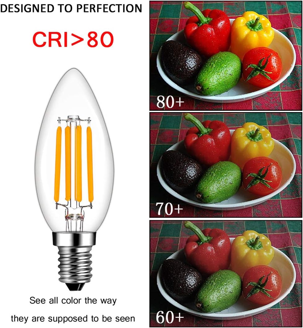 RANBOO E14 LED Filament Bulbs 4W, 40W Clear Candle Bulbs Equivalent, Warm White 2700K Candelabra E14 SES Bulb, Non-Dimmable - Image 5