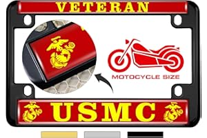 BESTLICENSEPLATEFRAMES [Officially Licensed US Marine Corps Product] - Motorcycle Domed Custom-Made Personalized Metal License Plate Frame Frame with USMC Veteran and EGA Emblem Design - Black