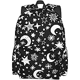 Black and White Stars and Moon Backpack Bookbag Laptop Backpacks Multipurpose Daypack for Boys Girls School Men Women Travel Hiking