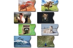 HOZYFROZY 8 RFID Blocking Sleeves, Credit Card Protector, Anti-Theft Credit Card Holder, with Lion, Horses, Elephant, Dolphins, Cow, Peacock, Polar Bears and Raccoon Prints